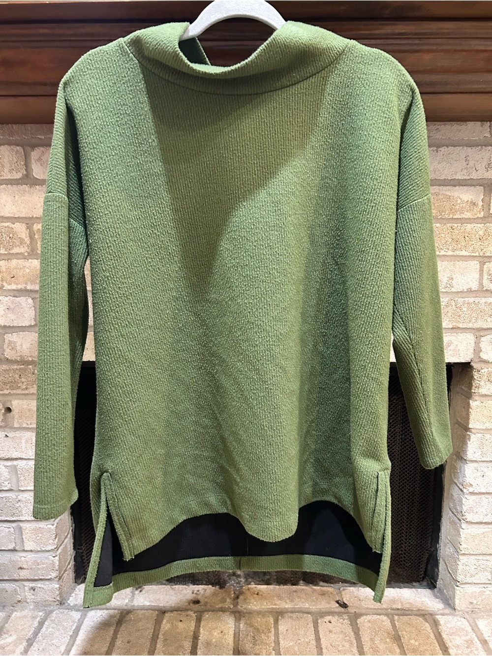 Anthropologie Green Mock-Neck Textured Pullover EUC
